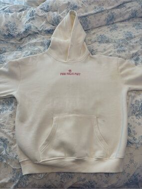 Pink Palm Puff Cream Hoodie with Pink Logo